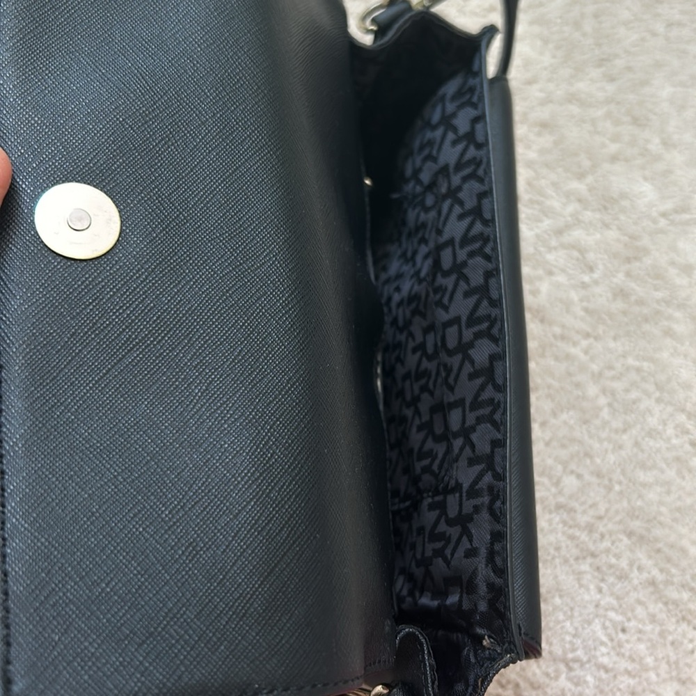 DKNY | Leather Double Flap Crossbody Bag | Black - Picture 12 of 16